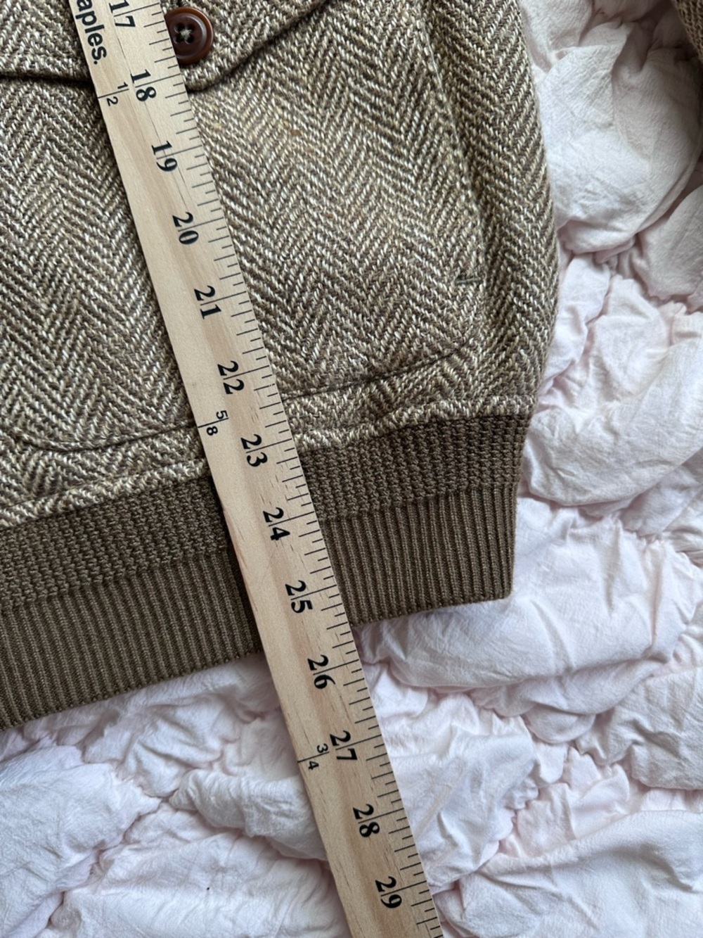 Polo Ralph Lauren Tweed Bomber Jacket Tan Brown Linen Blend Herringbone Men’s M - Picture 5 of 7